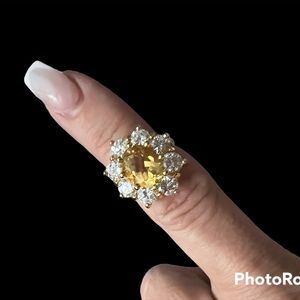 Cubic Zirconia and Citrine Colored  Ring Size 6.5